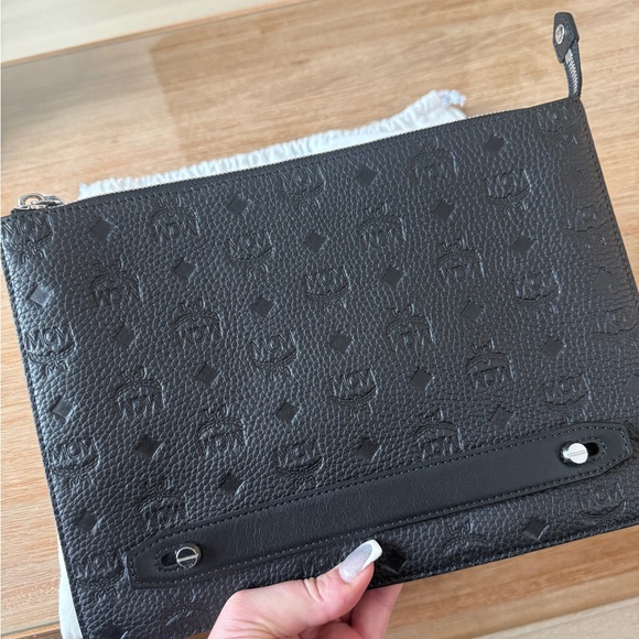 MCM Embossed Black Leather clutch - Picture 2 of 4